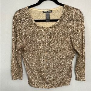 Bisou Bisou Tan Cheetah Print Fitted Buttoned Cardigan size M